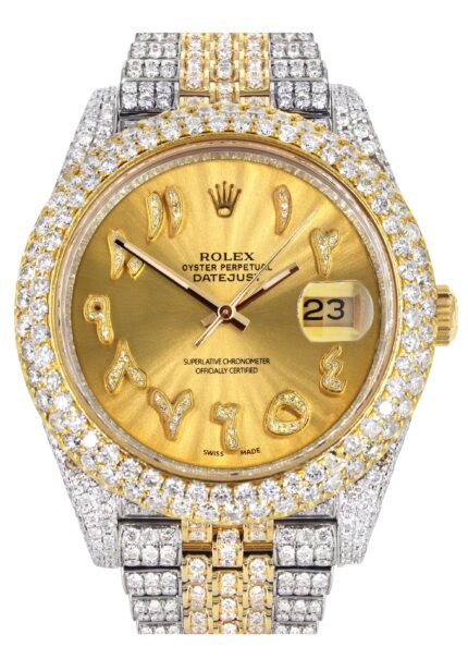 Diamond Iced Out  Datejust 41 | 25 Carats Of Diamonds | Custom Gold Arabic Numeral Diamond Dial | Two Tone | Two Row | Jubilee Band