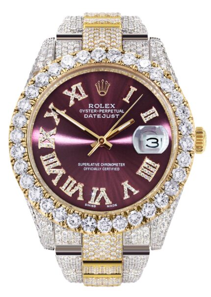 Diamond Iced Out  Datejust 41 | 25 Carats Of Diamonds | Custom Purple Dial | Two Tone | Oyster Band